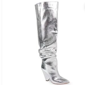 Metallic Silver Knee-High Slouch Boot - Women's